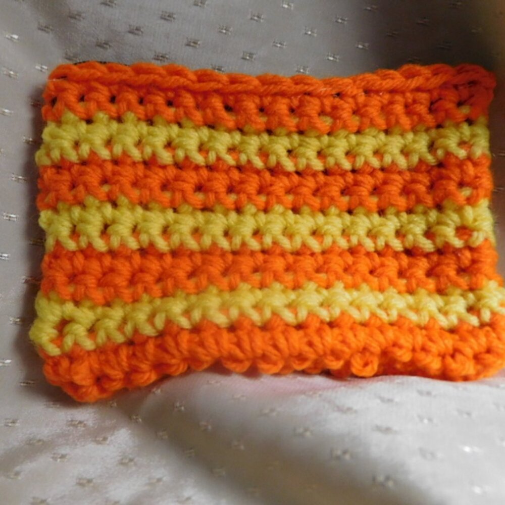New Orange and Yellow crocheted change purse with zipper and keyring